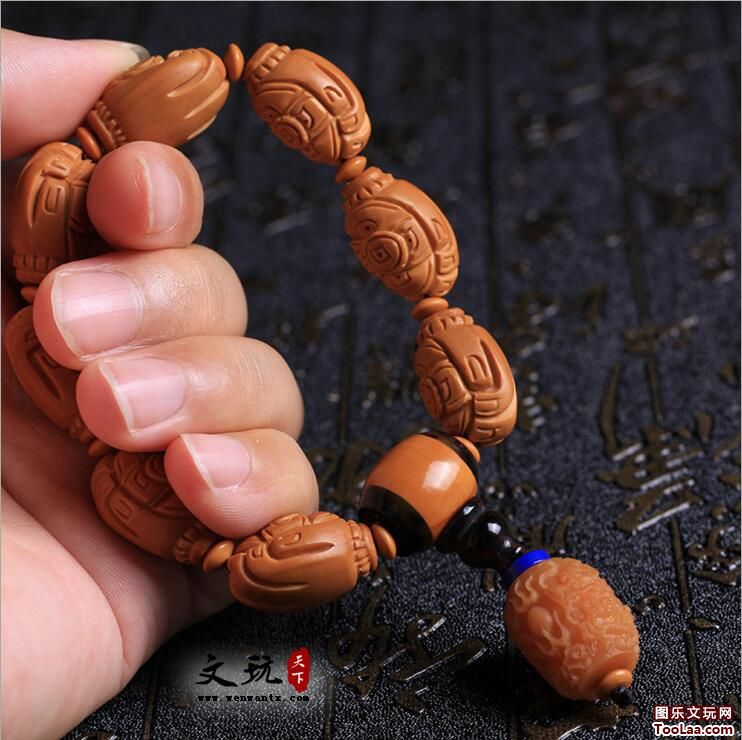 江苏名家雕刻橄榄核橄榄胡天然油亮雕刻财源滚滚财神佛珠手串-3