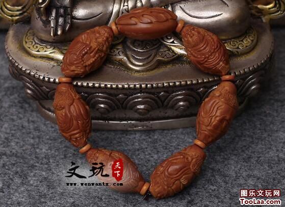 橄榄核雕刻达摩六祖手串 仿小火炉款 橄榄胡达摩手链-1